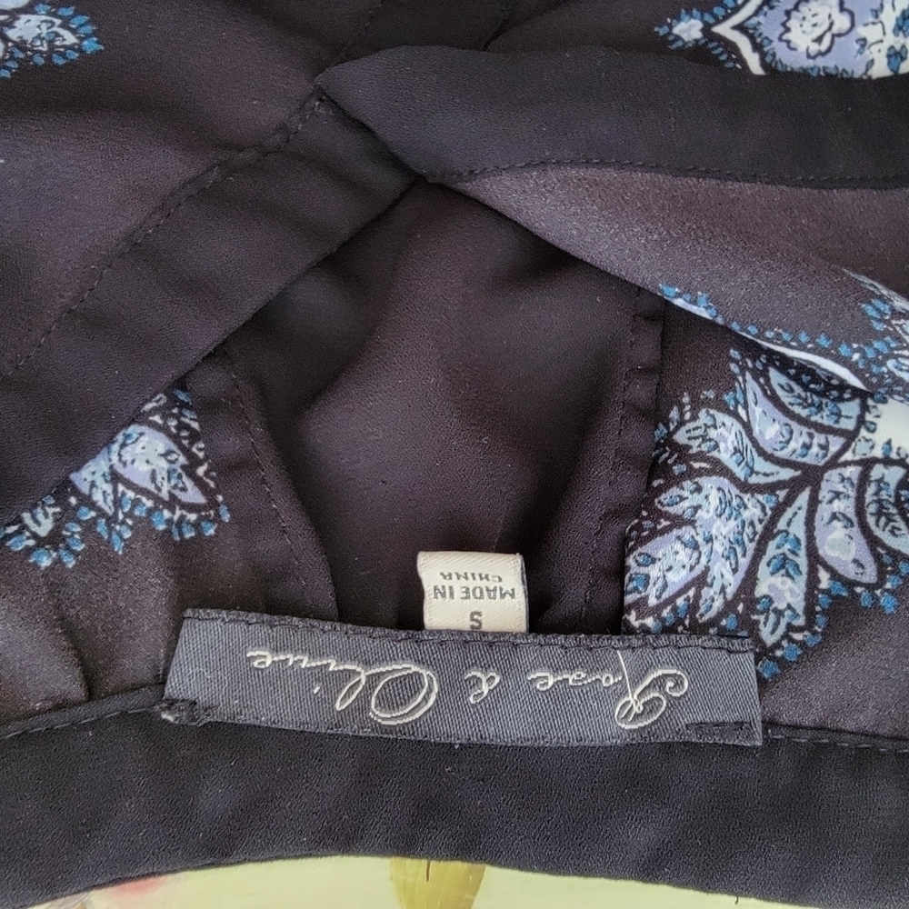 Rose an Olive Blue and Black Print Boho Blouse Size S - Picture 3 of 3
